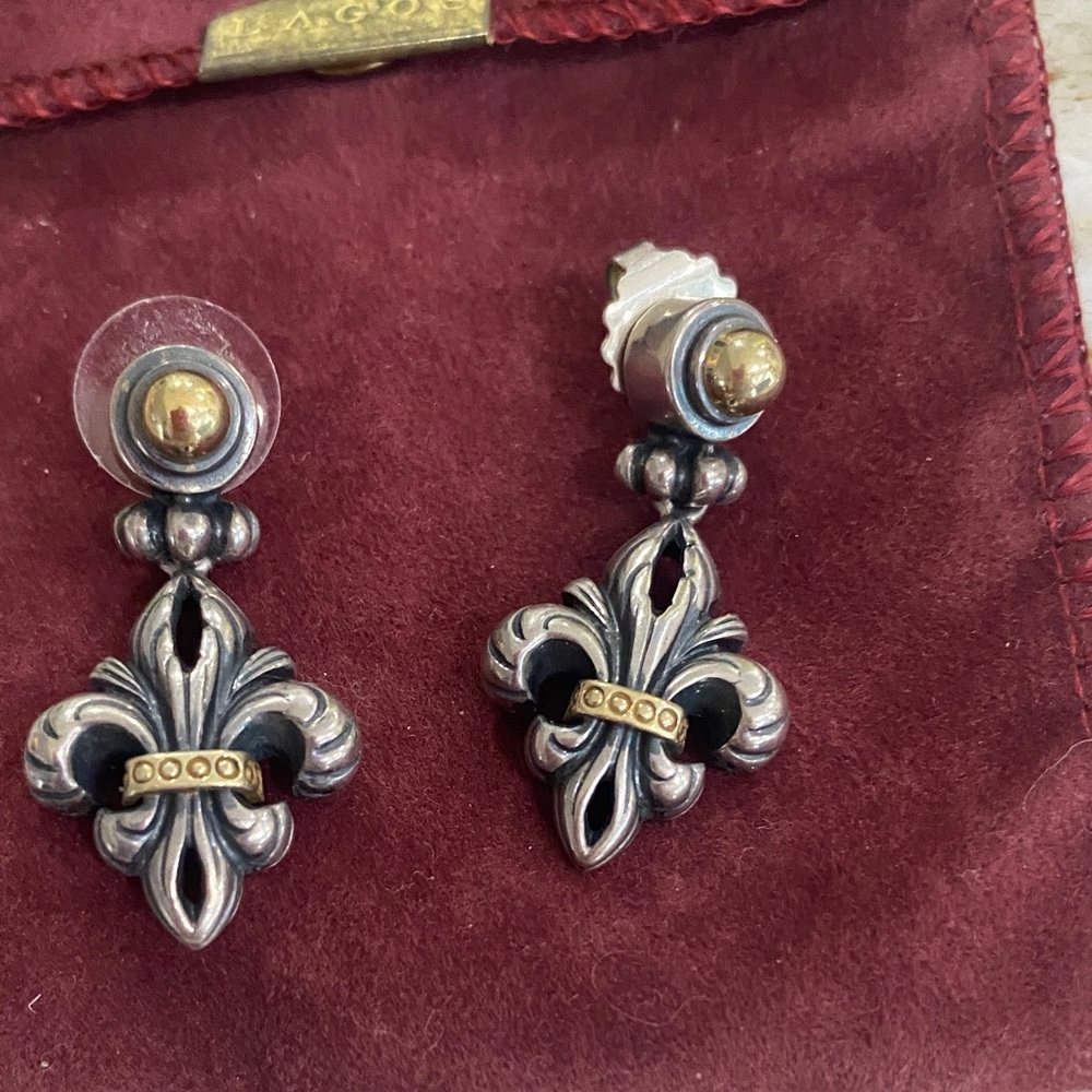 LAGOS Silver and Gold Fleur-de-Lis Earrings